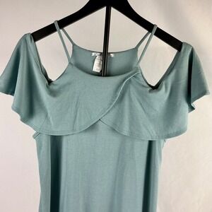 NOUVIDA Ruffle Cold Shoulder Tank Top Ribbed Knit Sleeveless Blouse Casual‎